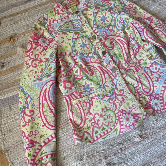 Lilly & Van Colorful Paisley Print Denim Button Up Jacket / Blazer Size Small - Picture 2 of 7